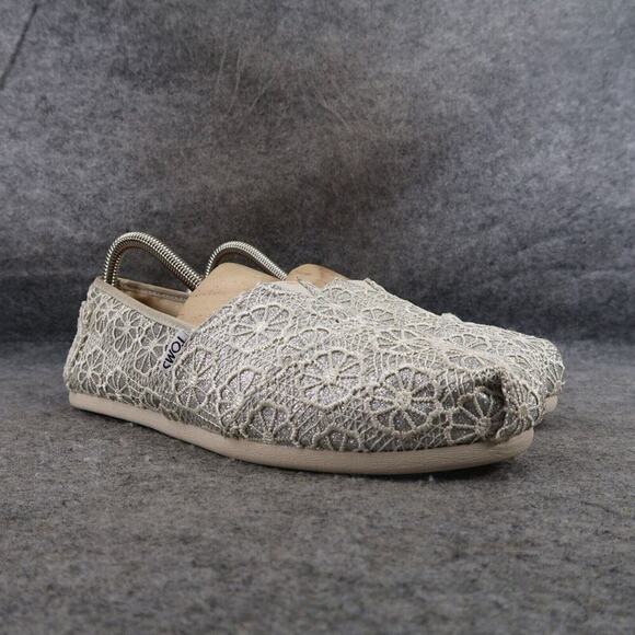 Toms Shoes Womens 8.5 Slip On Flats Crochet Classic Casual Comfort Metallic Grey - Picture 1 of 14